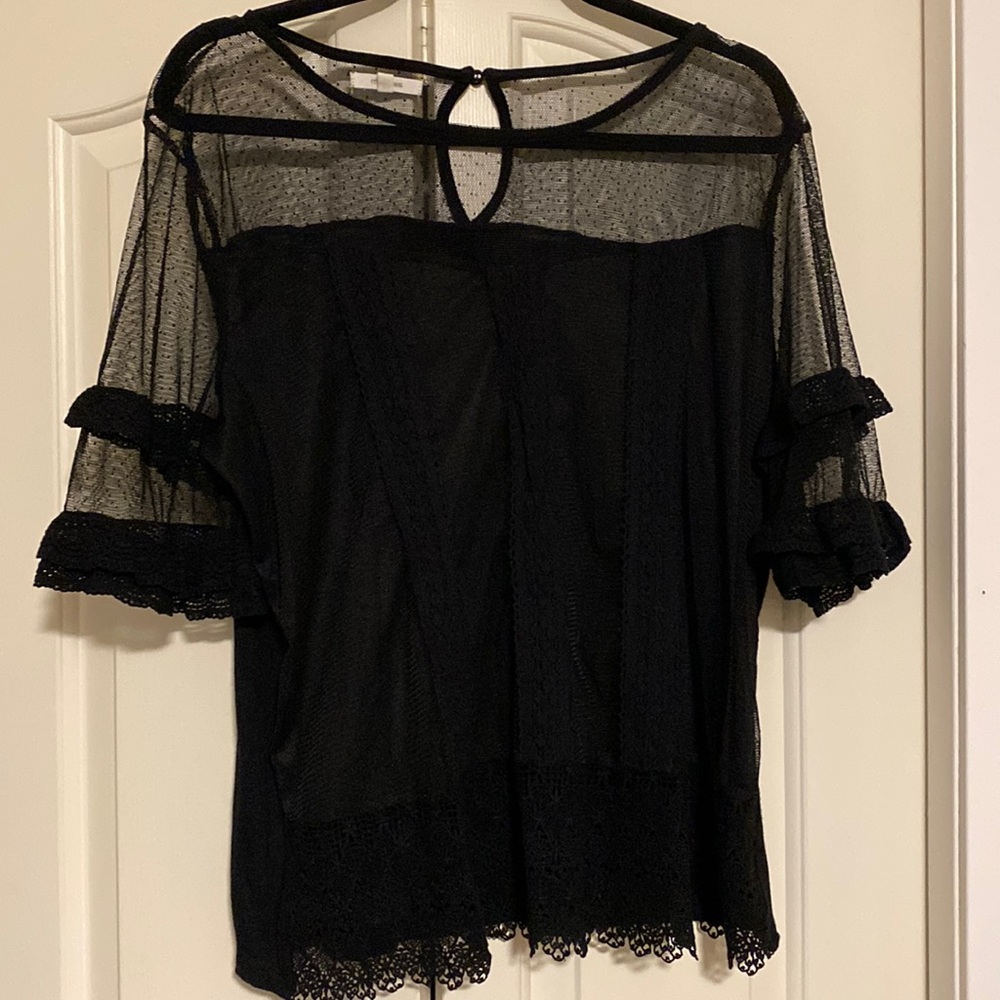 Maurices Black Sheer Lace Ruffle Sleeve Blouse